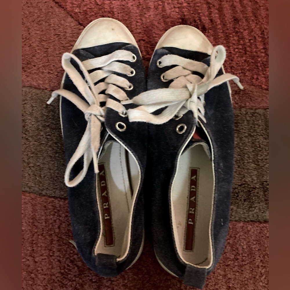 Prada Blue Suede Low Top Sneakers